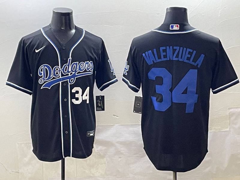 Men 2025 Los Angeles Dodgers #34 Valenzuela Black Three generations Fashion Nike MLB Jersey style 6->los angeles dodgers->MLB Jersey